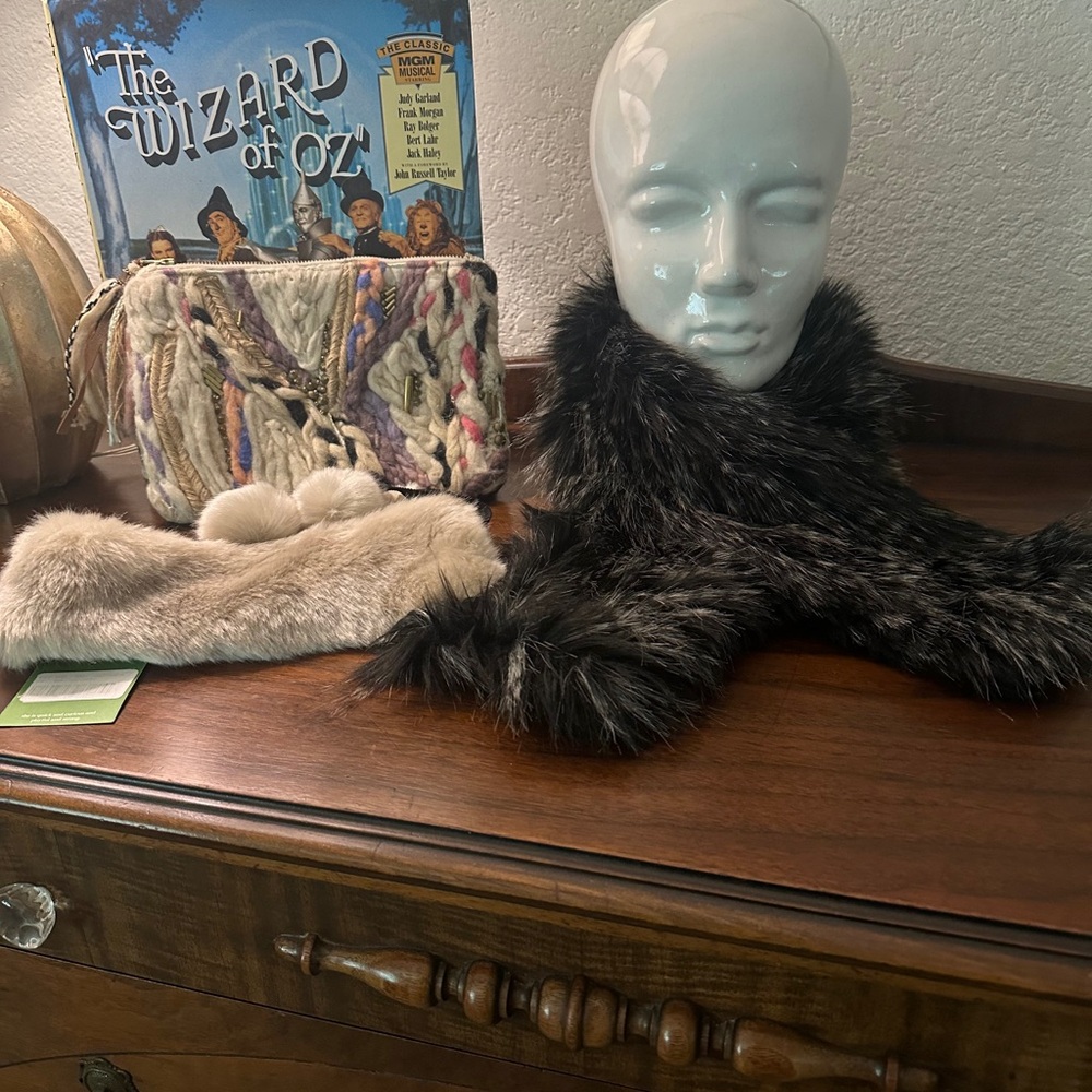 Two Faux Fur Collars and an Anthropologie Bag